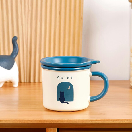 Taza de cerámica con tapa platito Azul