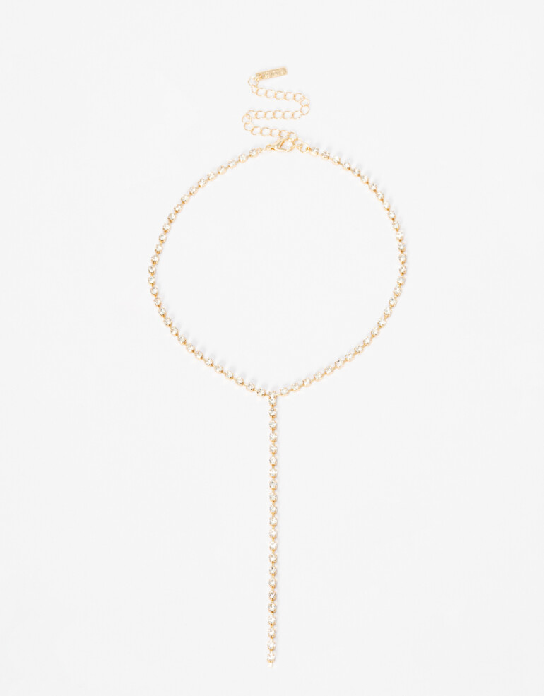 Collares Largos Strass Collar Largo De Strass. - Dorado