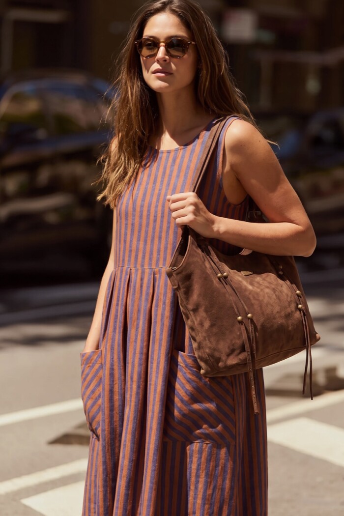 Vestido Rayado Con Lino Multi