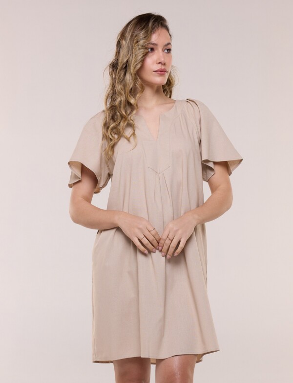 Vestido Holgado Con Pliegue Frontal BEIGE