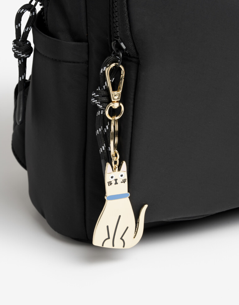 Llavero Metal Llavero Y Charm De Gato - Combinacion Bicolor