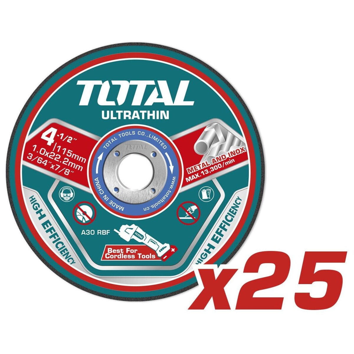 Set 25 Discos Corte Metal Para Amoladora 4.1/2" - 1.0mm 