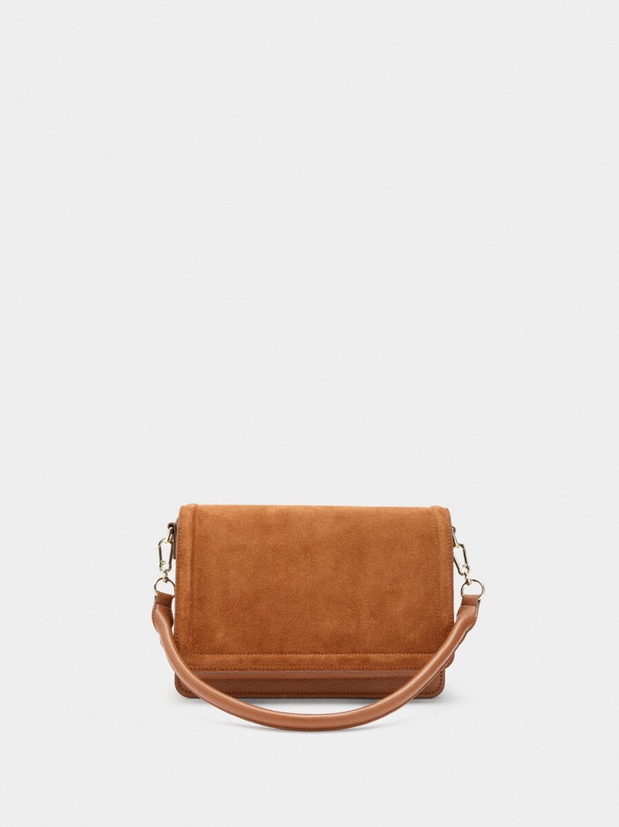 Bolso Bandolera Con Solapa Y Detalles De Piel - camel 