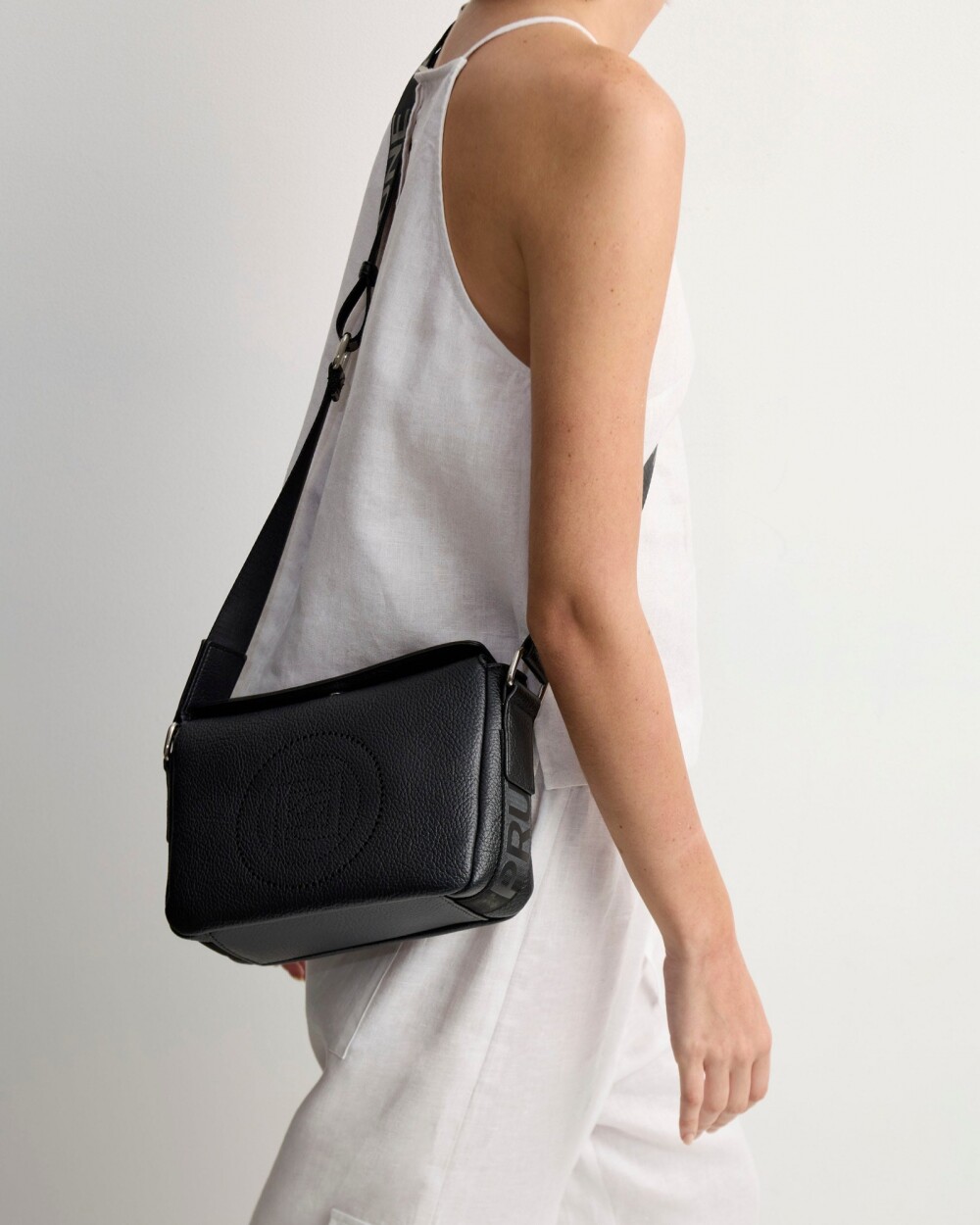 Bandolera Key en efecto cuero graneado Negro