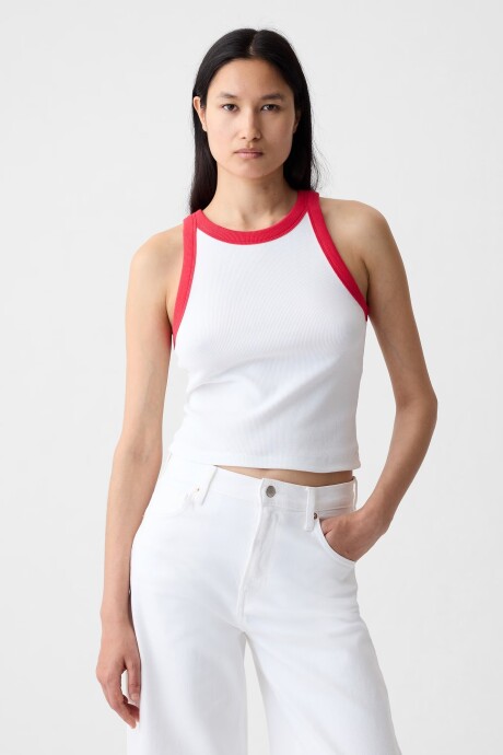 Musculosa Modal Cuello Halter Mujer White W Red Trim