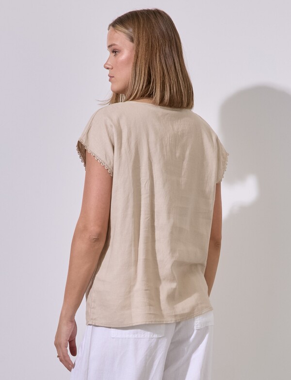 Blusa Lino Puntilla KHAKI