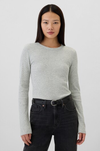 Remera Waffle Cuello Redondo Mujer Heather Grey
