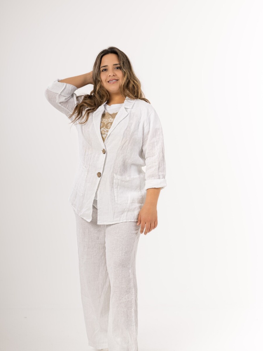 Conjunto blazer y palazo 100% lino Made in Italy Blanco