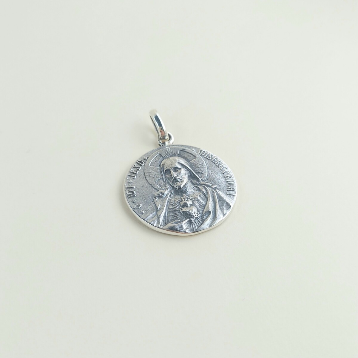 Medalla religiosa de plata 925, Escapulario (Sagrado Corazón de Jesús y Virgen del Carmen) , diámetro 24mm. 