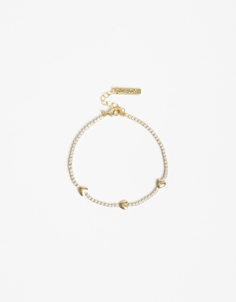 Pulseras Flexibles Cubic zirconia Pulsera Con Cubic Zironia Y Corazones - Dorado