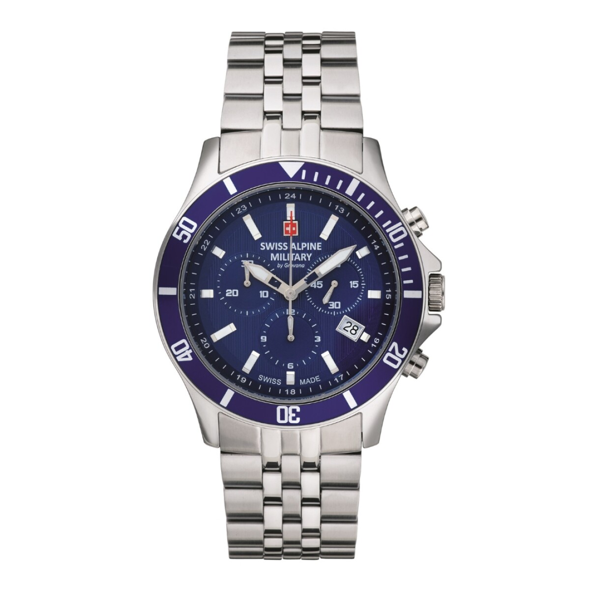 Reloj Swiss Alpine Military Challenger Chrono 7022.9135 para hombre con correa de acero - Azul 