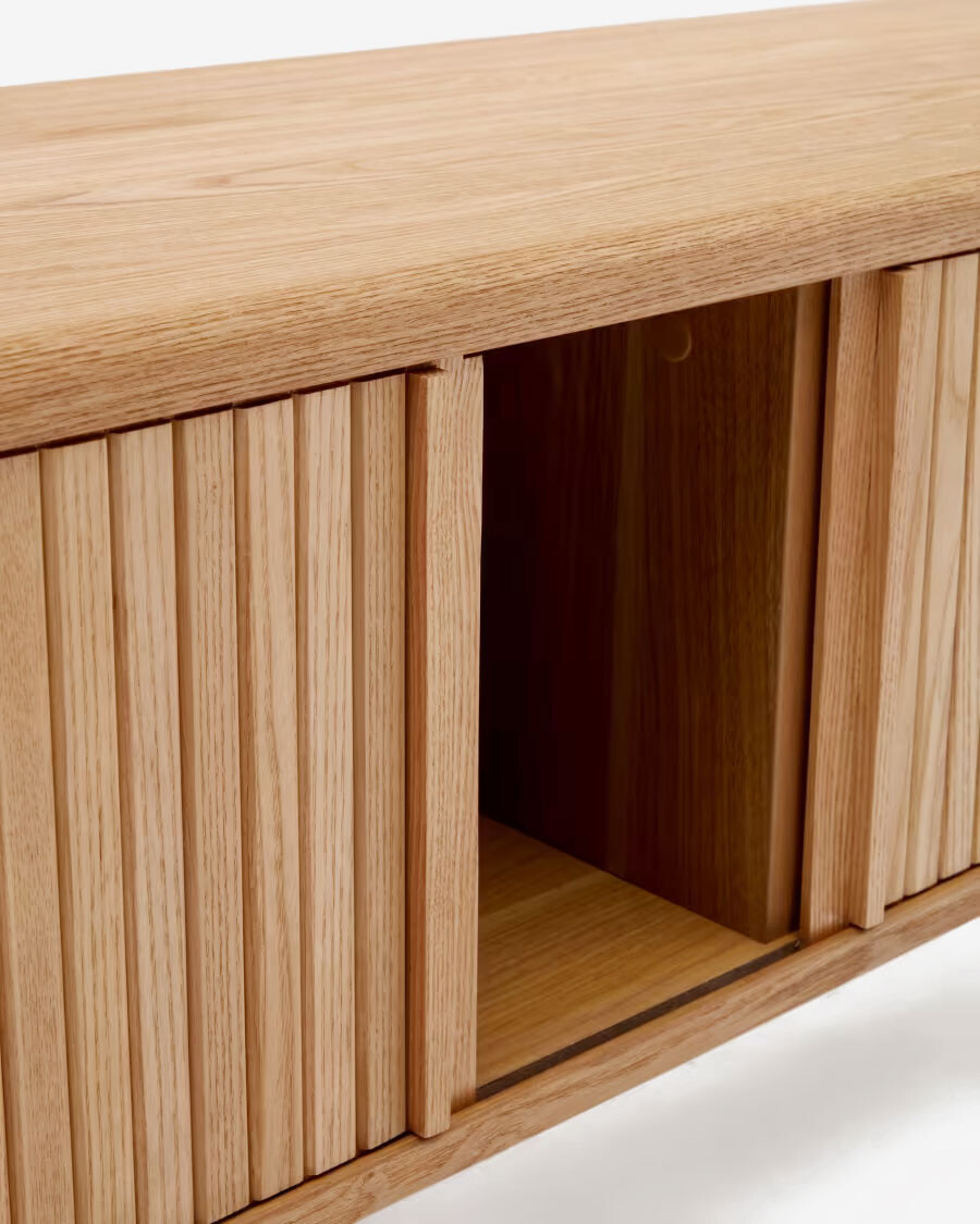Mueble TV Mailen 2 puertas en chapa de fresno con acabado natural 120 x 50 cm