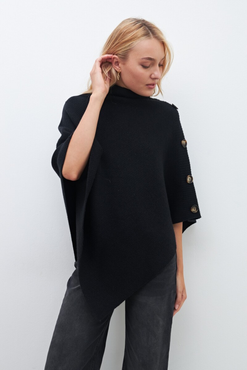 Poncho tejido con botones negro