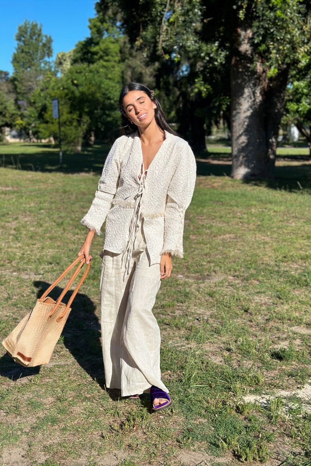 Long Smock Shirt Brocato Crudo