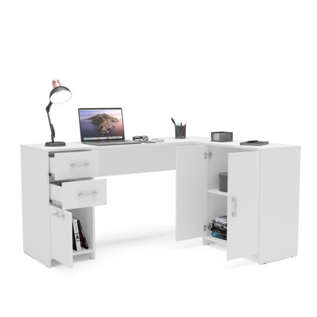 ESCRITORIO ESQUINERO MADRED 3 PUERTAS 2 CAJONES BLANCO BLANCO