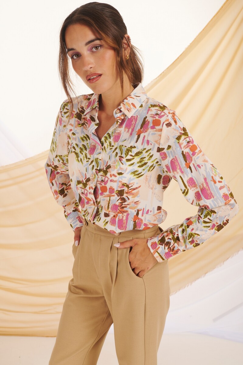 CAMISA MARENA - ESTAMPADO VERDE Y ROSA 