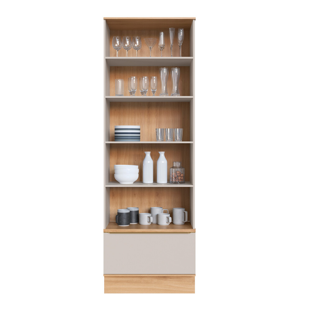 Cristalero Everest con luz LED 0,80 m, 2 puertas, 1 cajón, vidrio Color: Carvalho/Panna Cristalero Everest Con Luz Led 0,80 M, 2 Puertas, 1 Cajón, Vidrio Color: Carvalho/panna