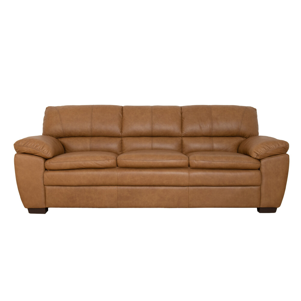 Sofá 3 Cuerpos Cuero Marron Focus Mostaza — Divino