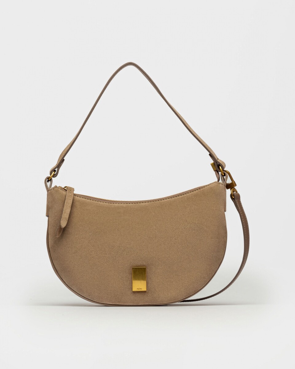 Cartera al Hombro Lua En Cuero Gamuza - Taupe 
