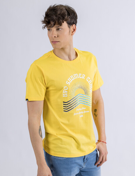 Camiseta en algodón estampada UFO Summer Camp amarilla 2XL