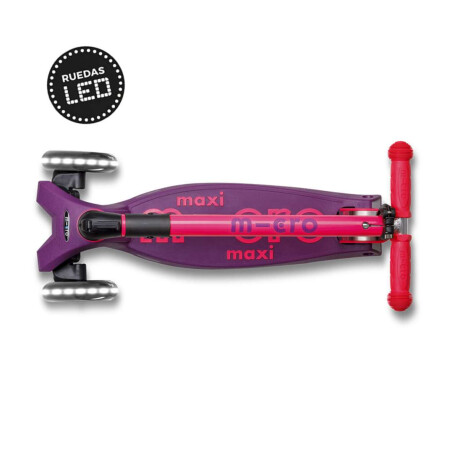 Monopatín Micro Maxi Plegable Neón LED Ajustable con 3 Ruedas Rosa