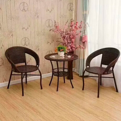 Set Juego De Jardín Mesa + 2 Sillas Rattan Exterior Marron