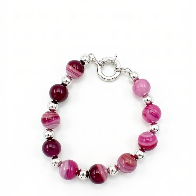 Pulsera bolitas - Plata 925 - Ágata fucsia - PU3922 conpiedra