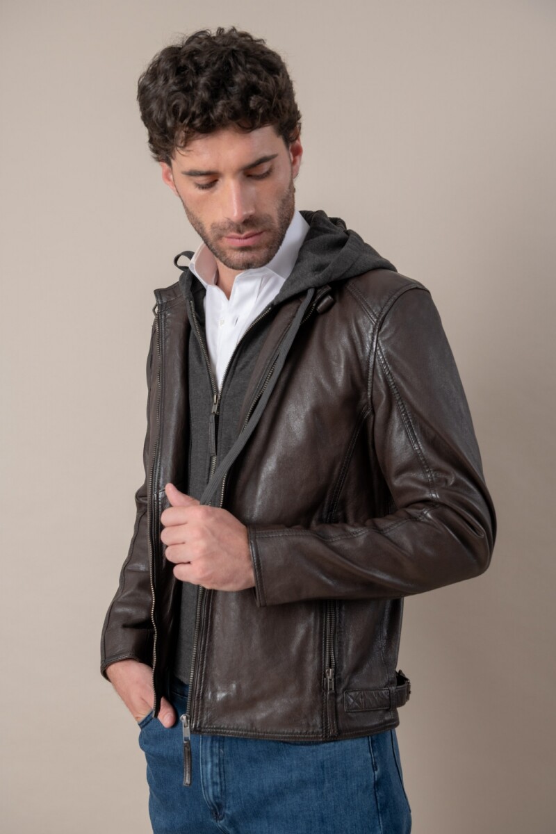 Campera cuero con capucha - Easy Rider Collection - Marrón 