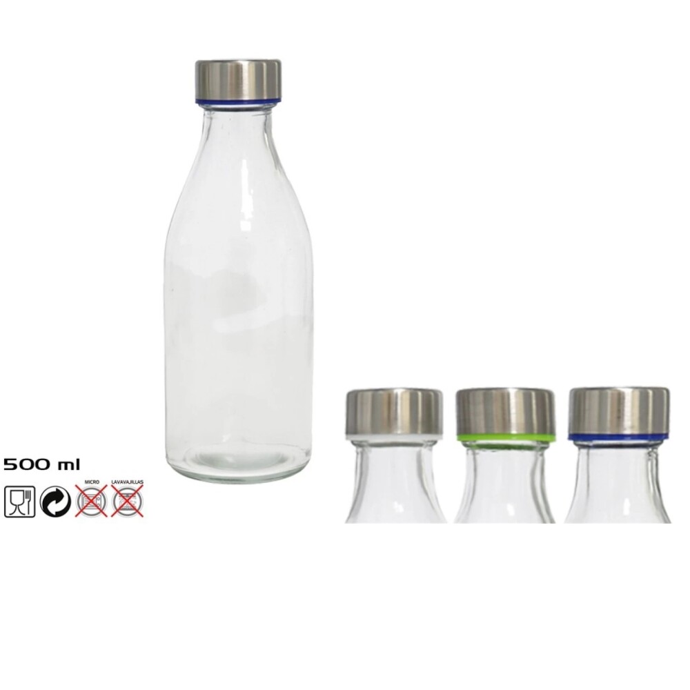 Botella de Vidrio Denver Redonda 500 ml con Tapa de Acero Inoxidable GE BOTELLA DENVER REDONDA 500ML T/ACERO