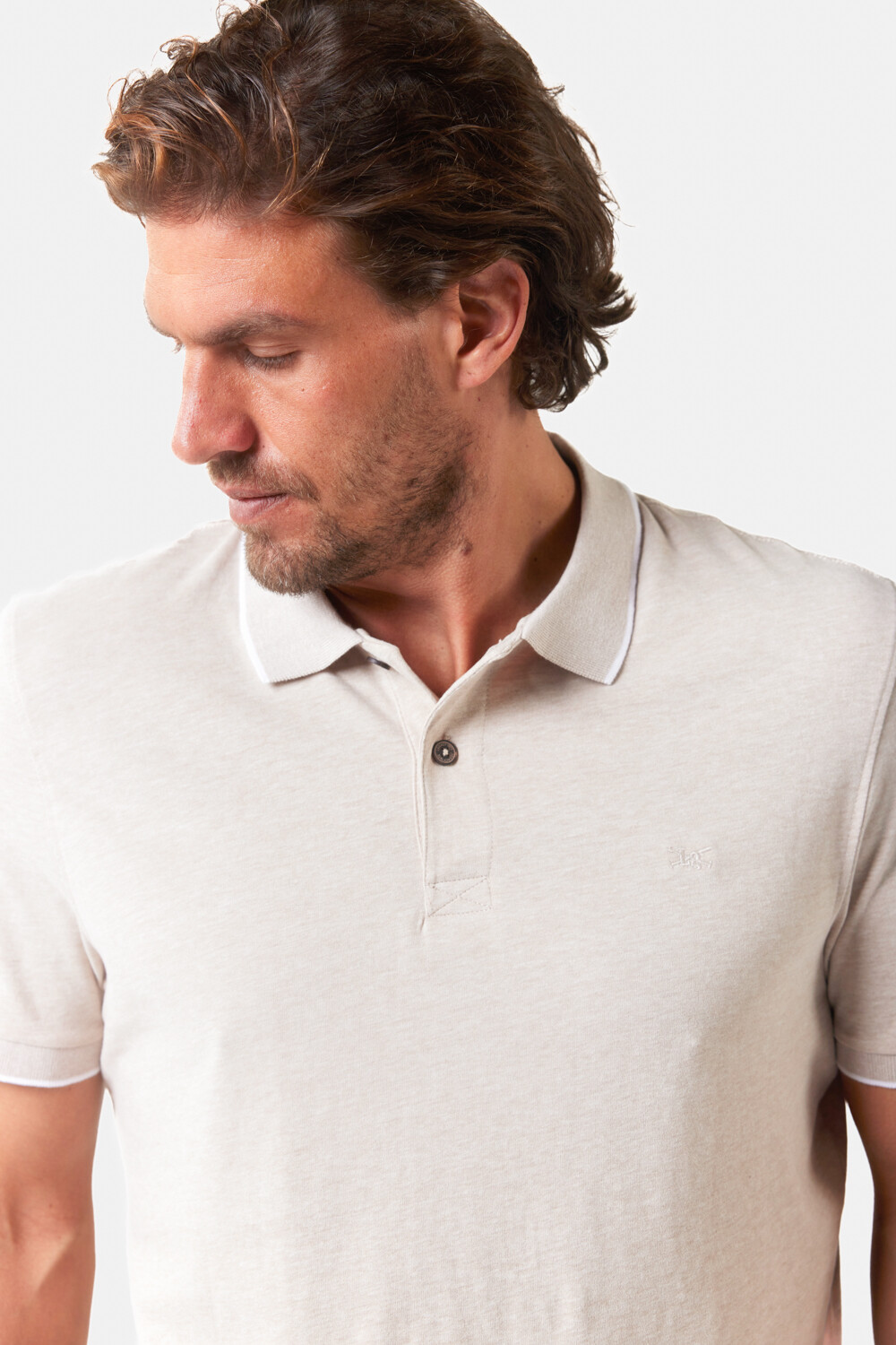 REMERA POLO JERSEY RAYADA Beige