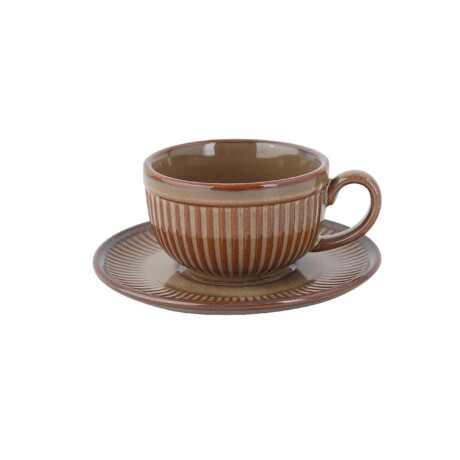 SET 6 TAZAS C/PLATO CERAMICA MARRON NIZA