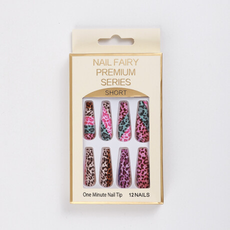 Set De Uñas Postizas Cora Punta Ballerina Animal Print Pink