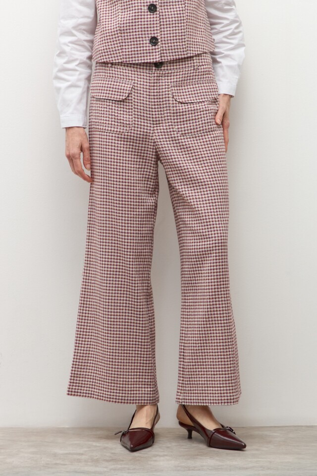 Pantalón culotte cuadros beige