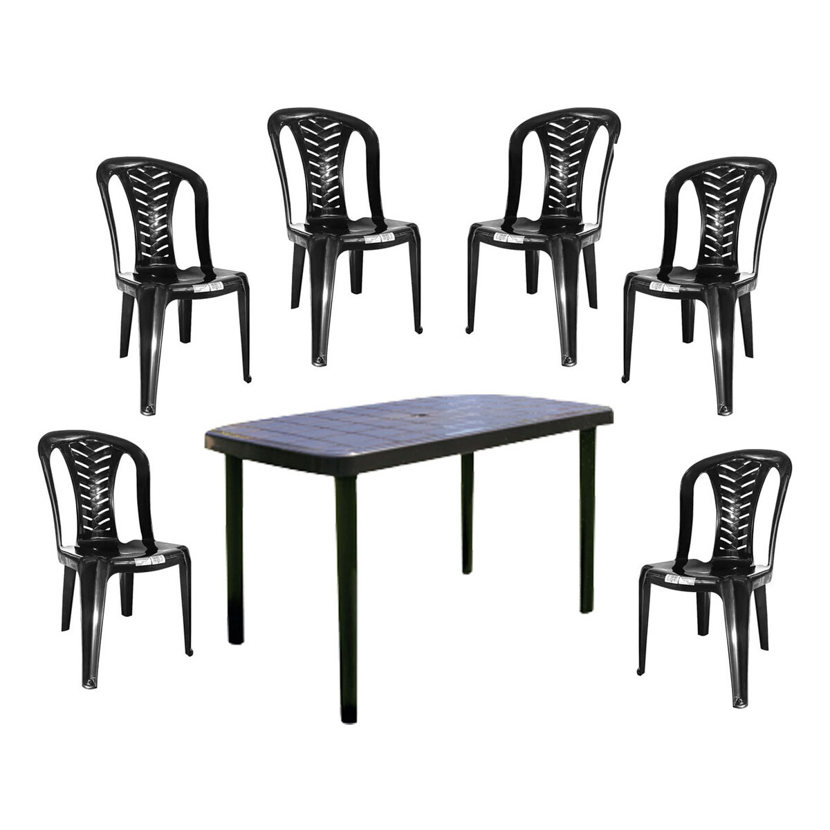 Juego De Jardín Mesa Rectangular+ 6 Sillas Pvc Sin Posabrazo Negra 