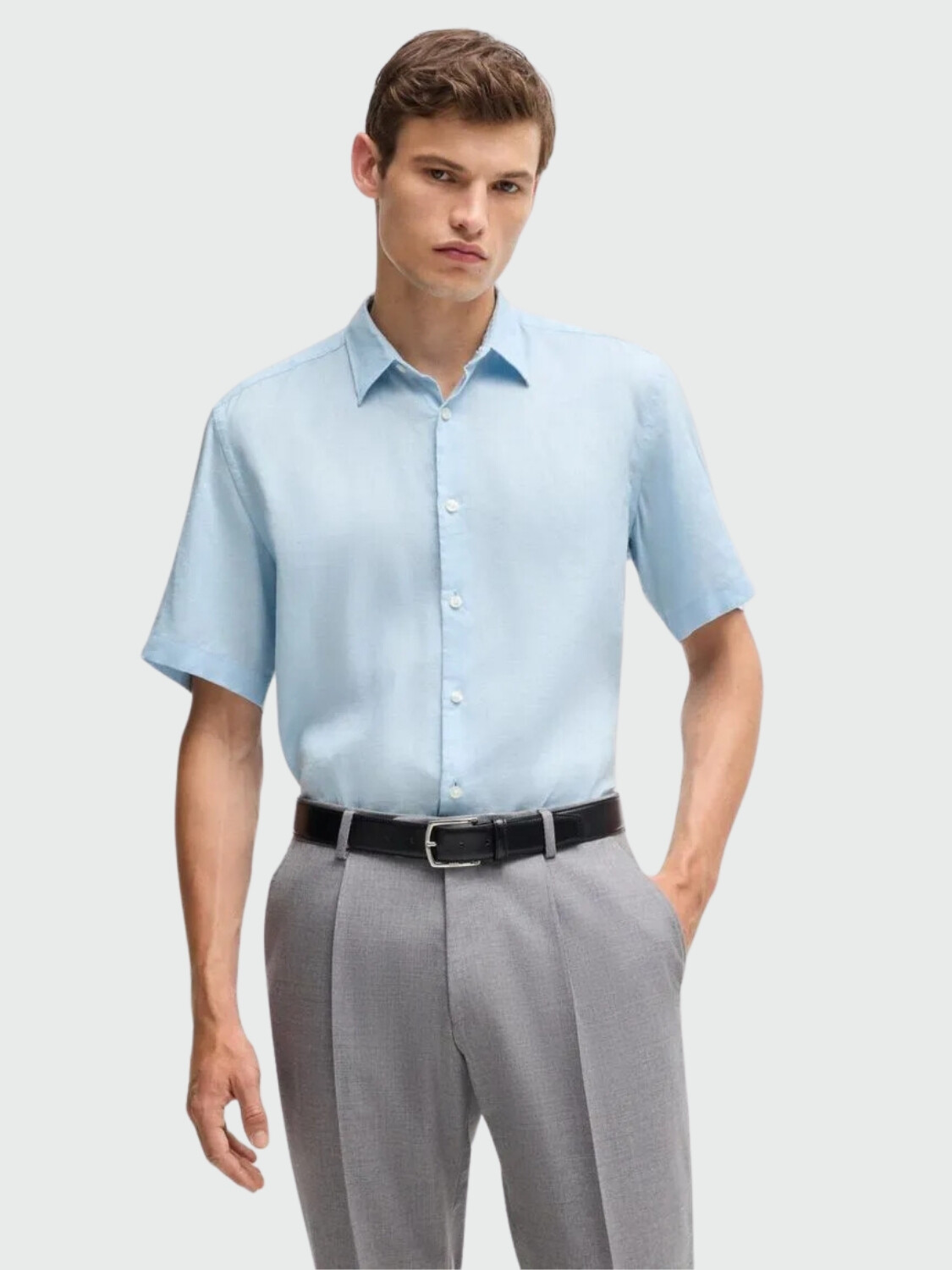 BOSS Black - Camisa Casual Regular Fit Celeste