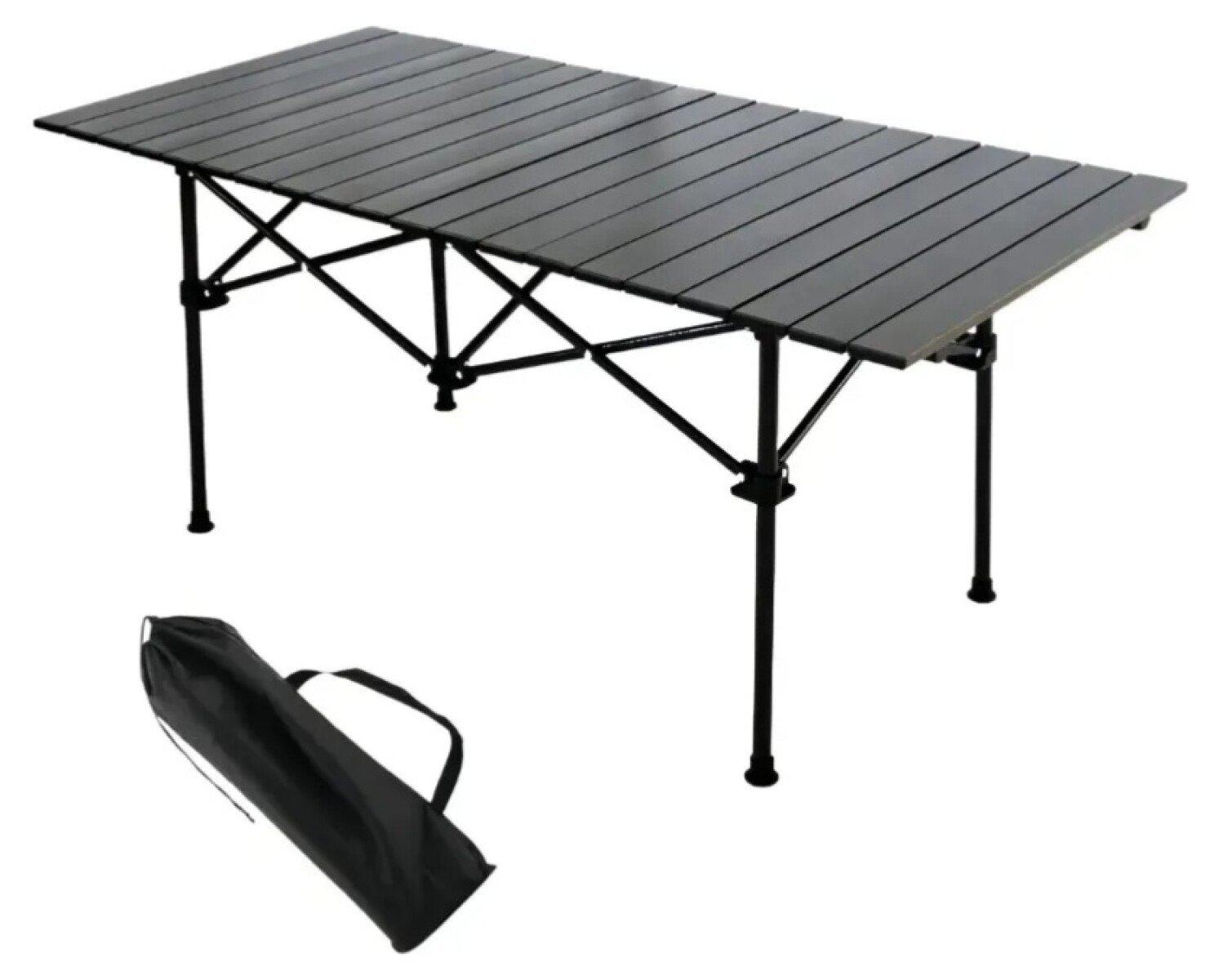 Mesa Plegable Exterior Jardín Camping Símil Madera Aluminio - Negro 