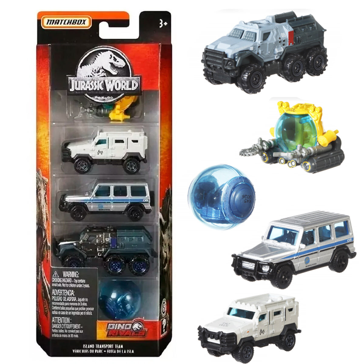 Set x5 Autitos Jurassic World Dinosaurios Matchbox 