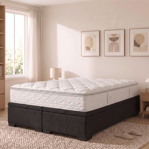 Base Box Baul para Sommier Colchon - Estructura Madera Maciza - Negro 158 x 198 x 35 cm Doble