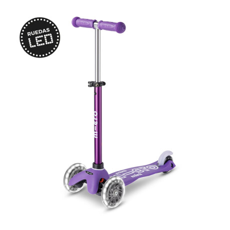 Monopatín Micro Mini Deluxe LED Ajustable con 3 Ruedas Purpura