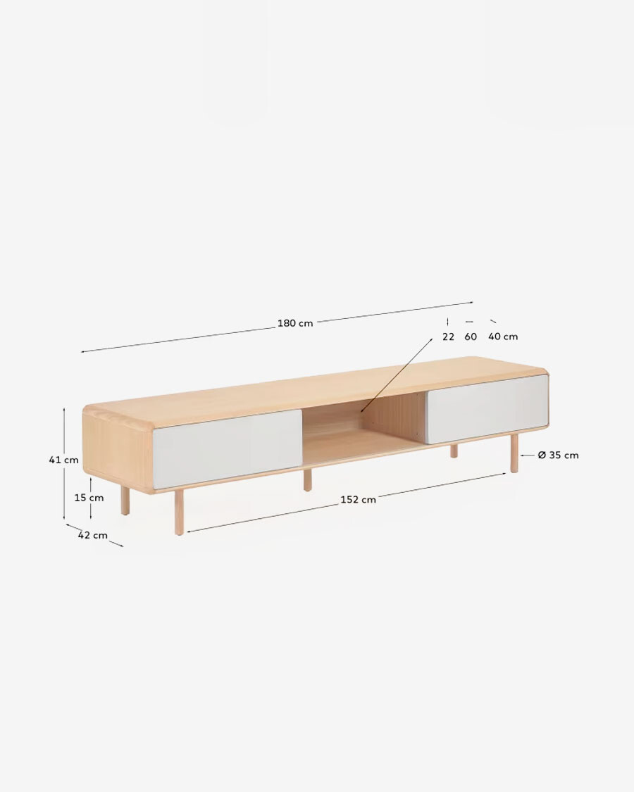 Mueble TV Anielle 2 puertas de madera maciza y chapa de fresno 180 x 41 cm Mueble TV Anielle 2 puertas de madera maciza y chapa de fresno 180 x 41 cm