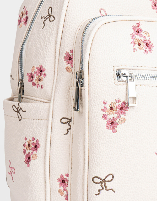 Mochilas Urbanas Mochila De Cuerina Estampada - Estampado Flores