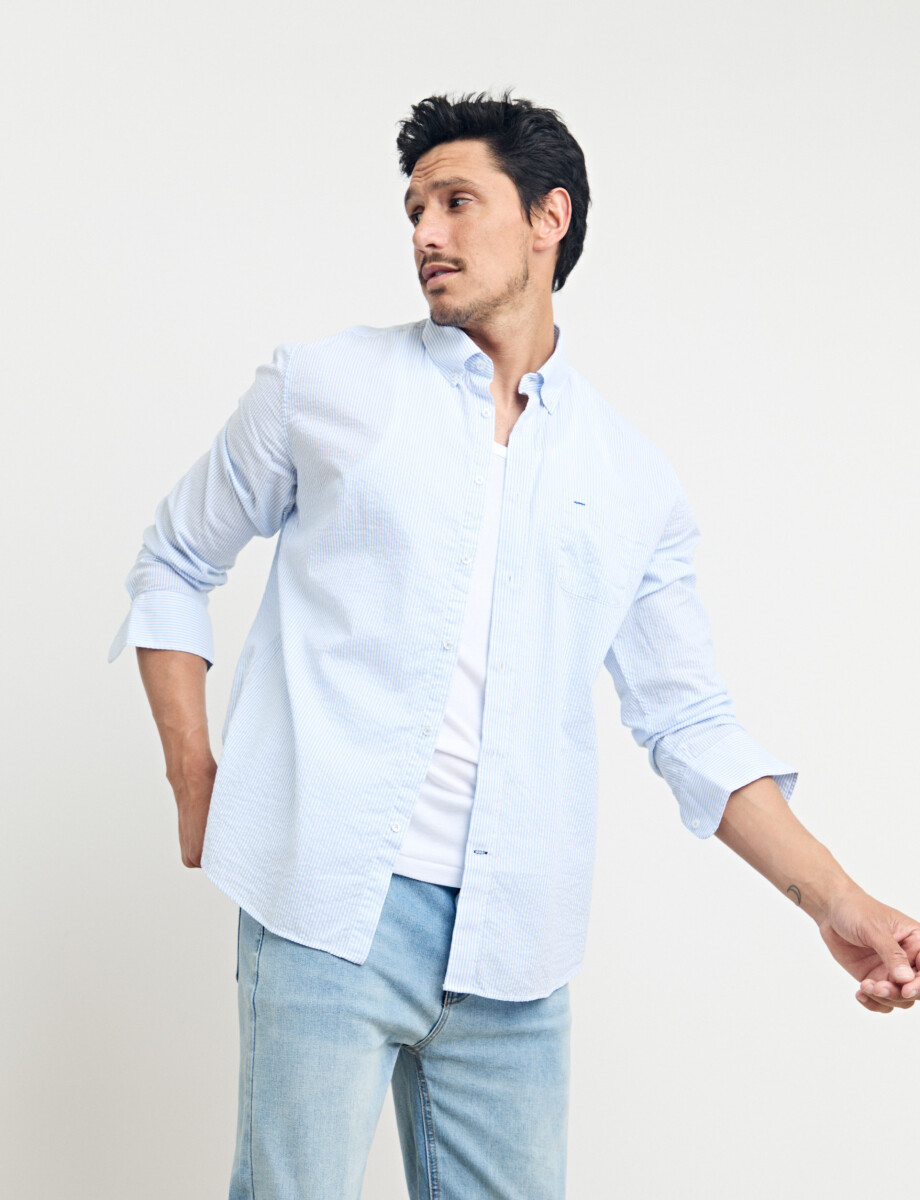 012571 CAMISA HARRINGTON LABEL Blanco/celeste