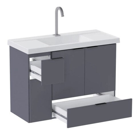 Mueble de baño suspendido Orquidea gris 80 cm con bacha de resina Mueble De Baño Suspendido Orquidea Gris 80 Cm Con Bacha De Resina
