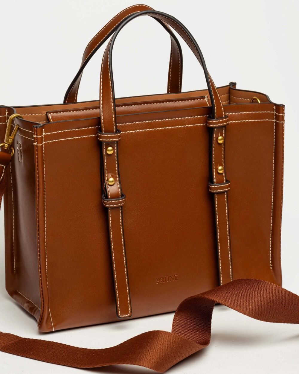 Cartera de mano Louise en efecto cuero liso Tabaco