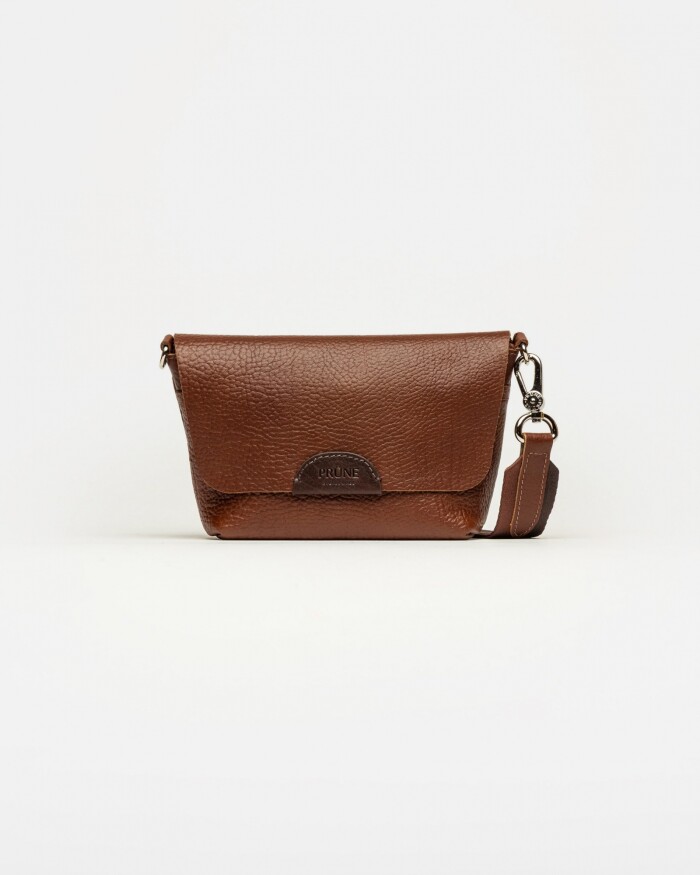 Mini bag Nina en cuero graneado Tabaco Niquel