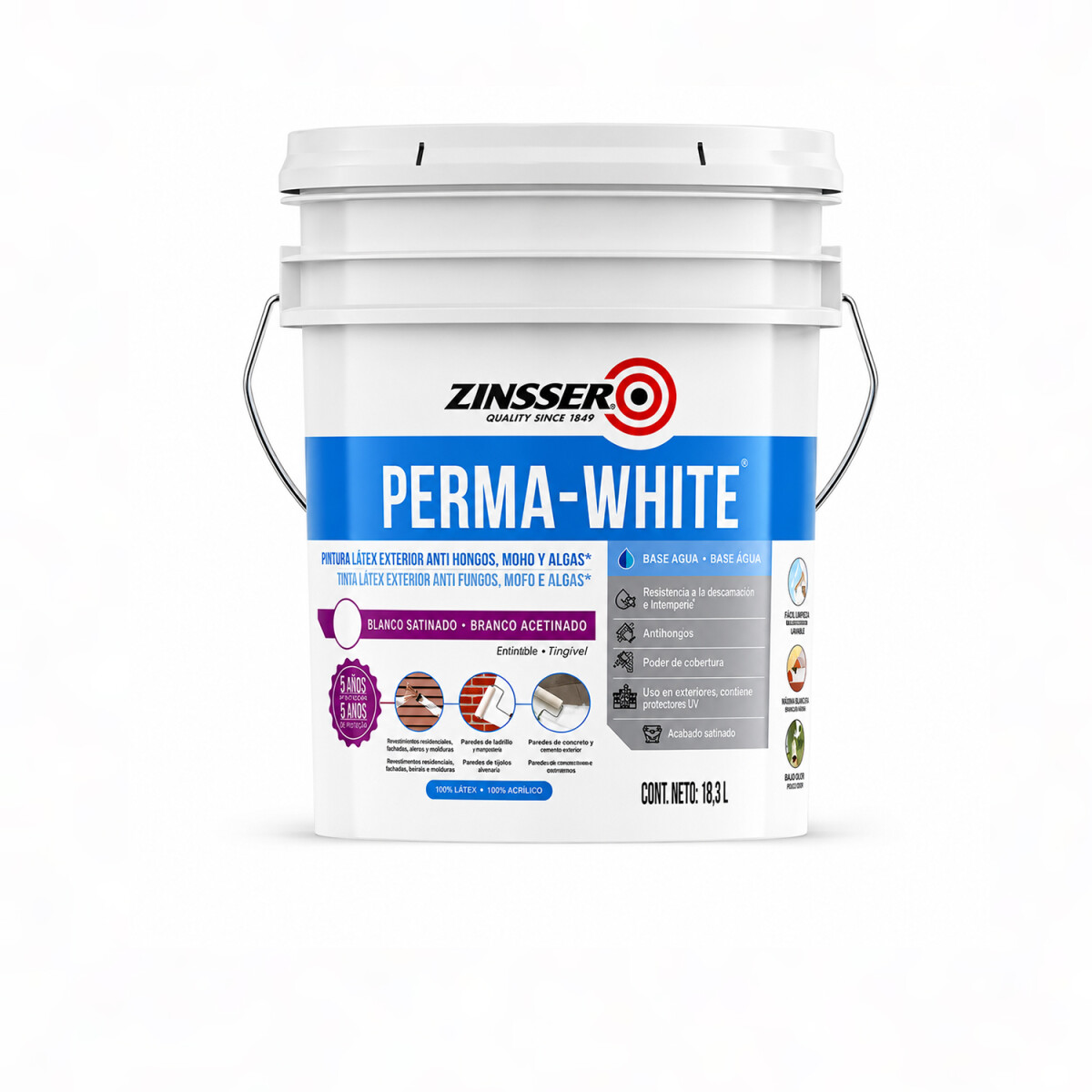 ZINSSER PERMA-WHITE EXTERIOR SATINADO BCO 18,9LTS 