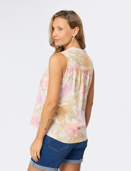 MUSCULOSA DE LINO ESTAMPADA Rosa