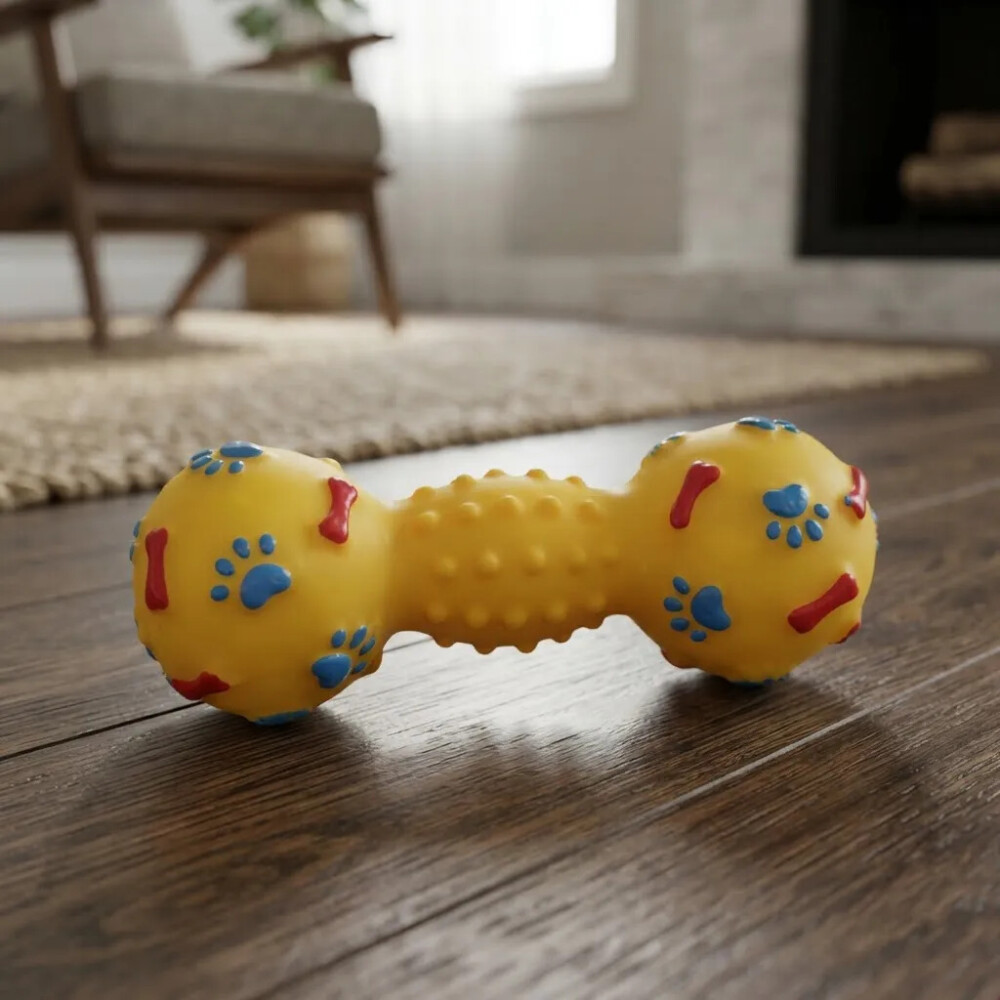 Juguete Para Perro Con Chifle Y Forma De Mancuerna AMARILLO