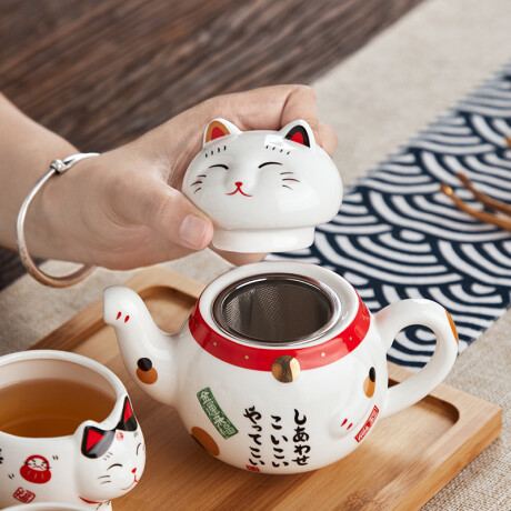 Juego De Té Gato De La Suerte Amarillo