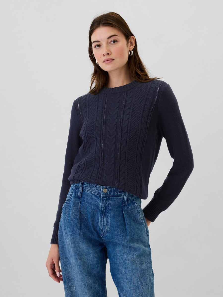 Buzo Cuello Redondo Cable Mujer - Navy Uniform 